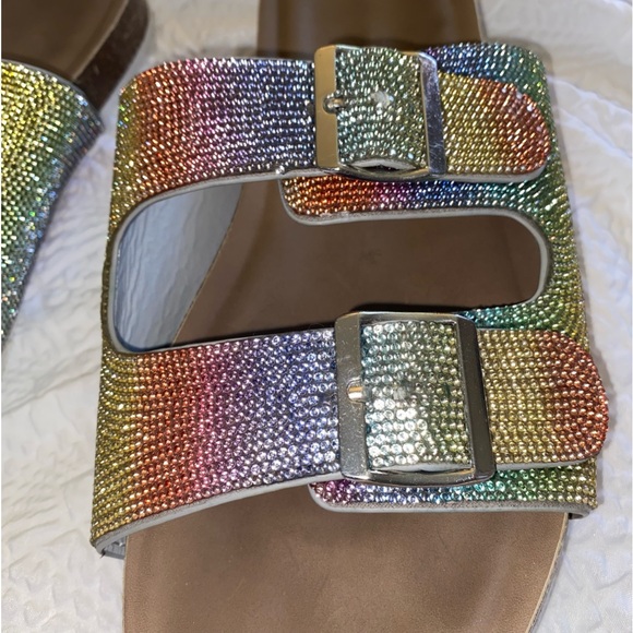 Rainbow Sparkle Double Buckle Slide Sandals Torrid Size 10.5 WW - Picture 5 of 11